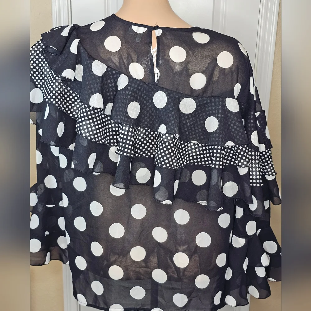Cato Whimsical Sheer Black & White Polka Dot Blouse Women’s Size 22/24 - Picture 2 of 7